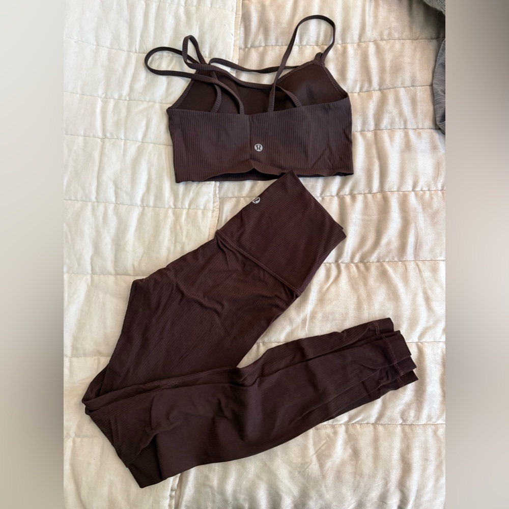 lululemon ribbed legging and sports bra set in espresso brown
